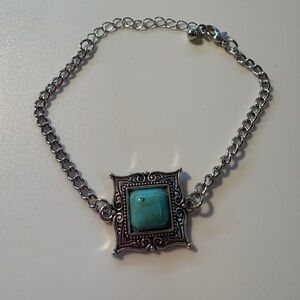 Silver Chain Bracelet with Turquoise Stone